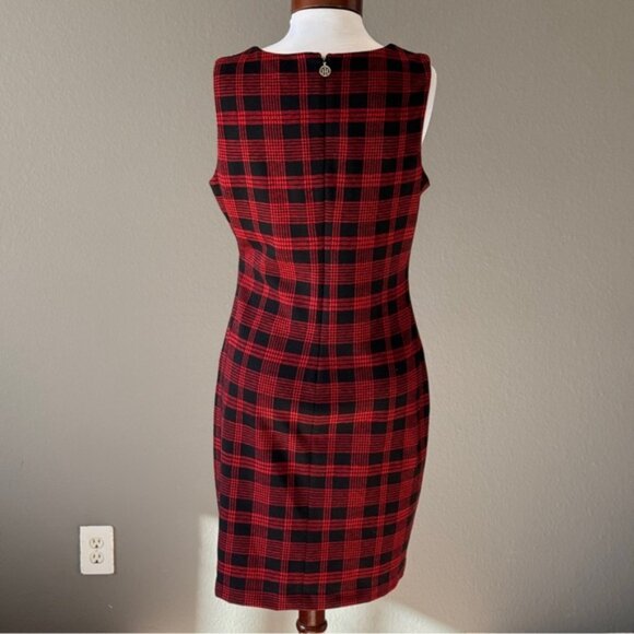 Tommy Hilfiger Color BLock Plaid Red Black Sheath Sleeveless Dress Sz 12 - Picture 4 of 7